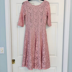 Sangria Pink Lace Fit & Flare Midi Dress Size 10